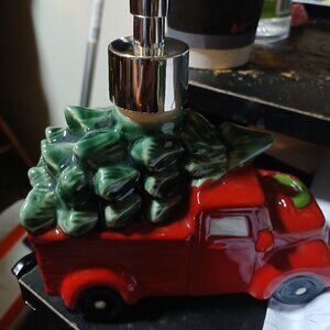 RED TRUCK SOAP DISPENSER WITH CHRISTMAS TREE